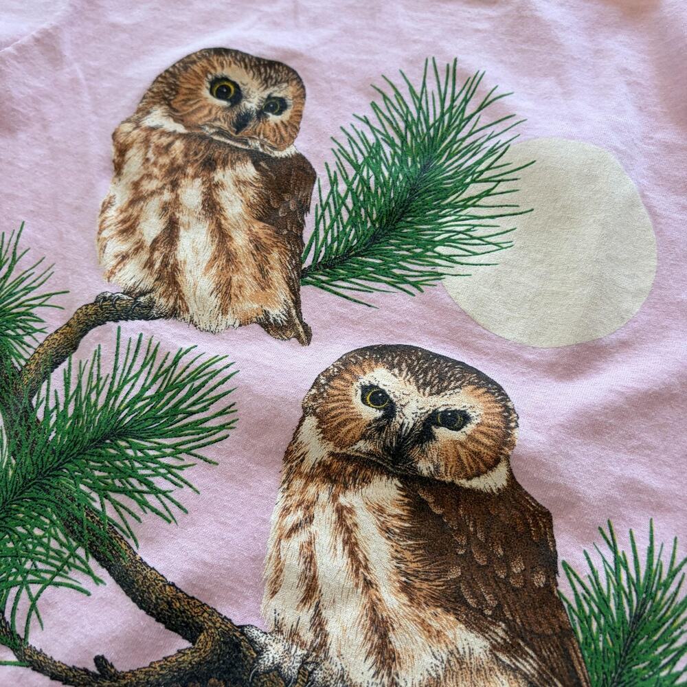 Vintage Owls Shirt Mens Medium Pink Screen Stars Tee T-Shirt USA Nature - Picture 5 of 8